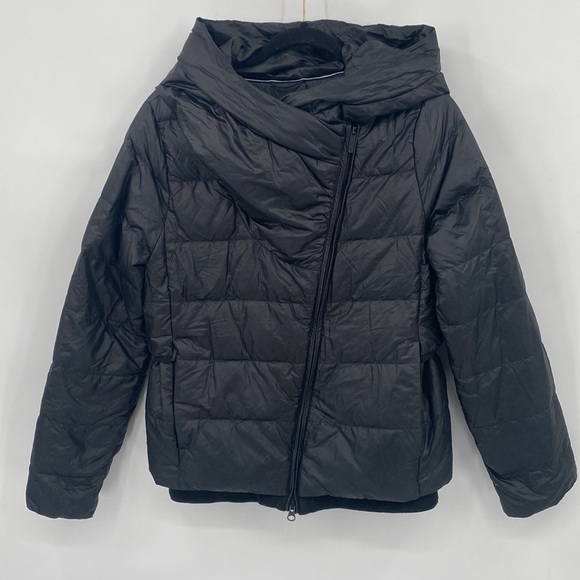 Nike Down Fill Puffer Jacket Asymmetrical Full Zip Hooded Black Size Small - Picture 4 of 15